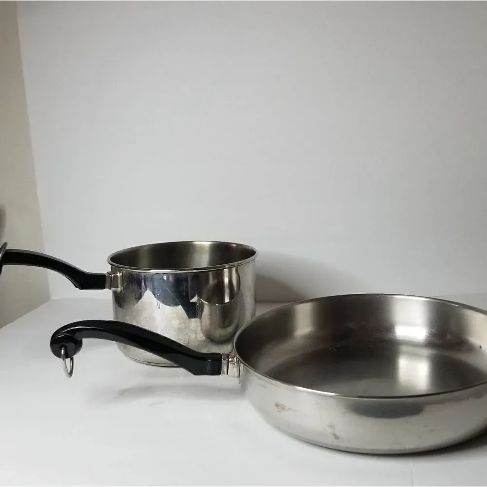 Farberware pots set 2.5 quart pot and 10 in frying pan stainless steel vintage
